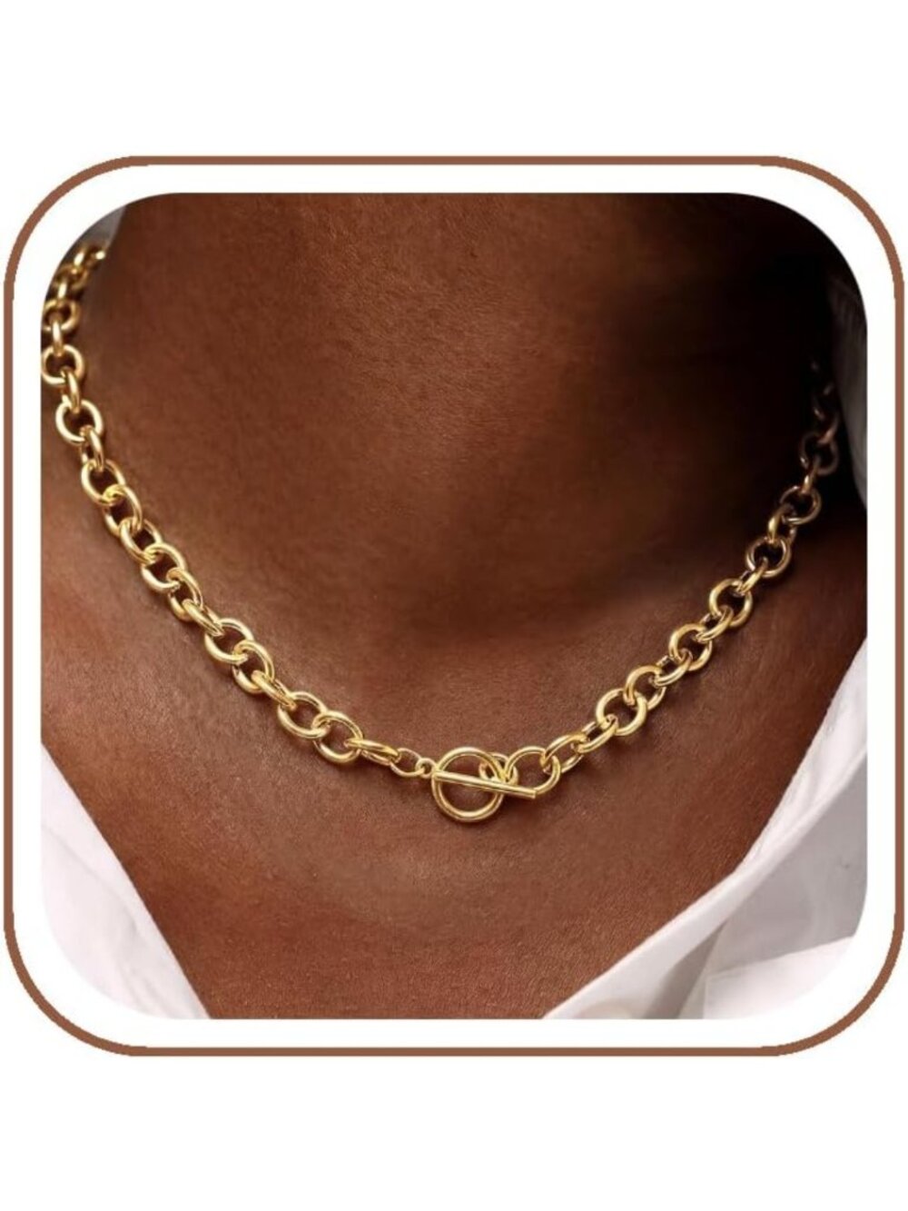 Trendy 14K Gold Plated Chunky Necklace for Women with Stylish Toggle Clasp